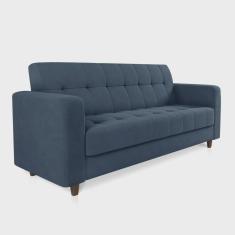 Imagem de Sofá 03 Lugares Arezzo Suede Azul Marinho Pés Chanfrado Tabaco - D'Rossi