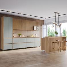 Imagem de Cozinha Completa Rainha Gourmet 12 Portas 12 Gavetas com Ilha Ripado 100% Mdf Natural/Verde - Nesher