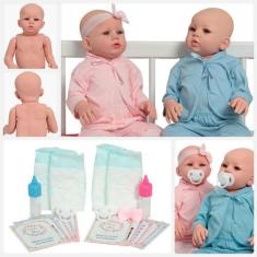 Imagem de Boneca Reborn Gêmeos Menino Menina Carequinha Olhos Azuis - Cegonha Re