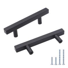 Imagem de MASSFU Pacote com 10 puxadores de armário quadrados, puxadores de armário de aço inoxidável preto fosco, puxadores de porta de armário de cozinha pretos, puxadores de gaveta (pacote com 10, preto