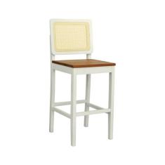 Imagem de Banqueta Alta Bistrô Lyon Madeira Maciça Encosto Telinha Assento Ripado OFF-WHITE/AMÊNDOA