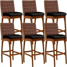 Imagem de Kit 06 Banquetas Altas Cozinha Sala Jantar Fixa Mila B04 Corano Marrom