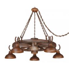 Imagem de Lustre Rústico Roda De Carroça 5 Lâmp. Madelustre Bivolt
