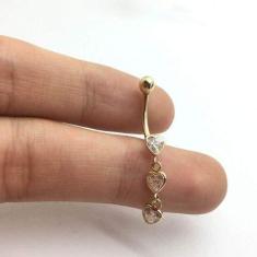 Imagem de Piercing Umbigo 3 Coração Com Pedra Pendurado Ouro 18k Co203