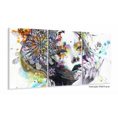 Imagem de Quadro Decorativo Abstrato Mulher Colorido 120x60 3 peças