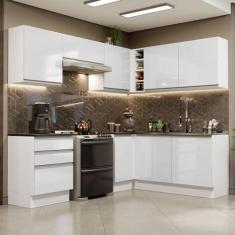 Imagem de Cozinha Completa de Canto 100% Mdf Madesa Acordes 409001 Armário e Balcão - Frentes Branco Brilho