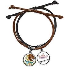 Imagem de DIYthinker Pulseira de couro com emblema nacional do México com corrente de mão e princesa