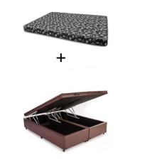 Imagem de Cama Box Baú Queen Bipartido Bello Box - Tecido Sintético Marrom com Colchão New York Preto D28 - 100% Espuma - 54x158x198