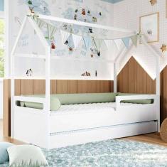 Imagem de cama infantil montessoriana casinha tivoli com cama auxiliar branca