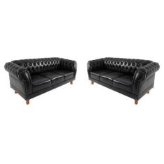 Imagem de Dois Sofás Chesterfield Capitone Duque Corano - Preto 2,30 - Novo Enca