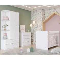 Imagem de Quarto de Bebê Completo com Guarda Roupa 2 Portas Cômoda 4 Gavetas e B