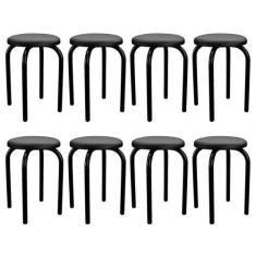 Imagem de Kit 8 Banquetas Baixas Empilháveis em Aço Maviê Sintético Preto - Mpoz