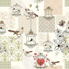 Imagem de Papel De Parede Adesivo Lavável Pássaros Retro 3M