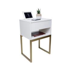 Imagem de Mesa De Cabeceira Branca 40cm Gaveta E Nicho Quarto Cama Escritório Pé
