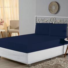 Imagem de Jogo de Lençol Casal Padrão Malha 100% Algodão 3 Peças - Marinho
