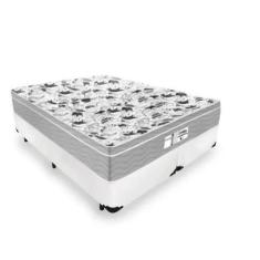 Imagem de Cama Box Casal Bipartido Tecido Sintético Branco Com Colchão De Molas