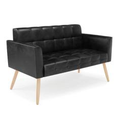 Imagem de Sofá Namoradeira Elisa Corano Preto Pés Palito Natural - D'Rossi