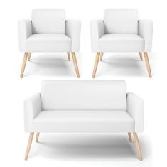 Imagem de Sofá Namoradeira com 2 Poltronas Pés Palito Natural Marisa Corino D03 - D'Rossi