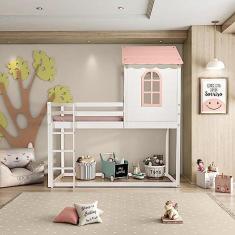 Imagem de Cama Alta Infantil Club House Sweet Casatema Branco/rosa