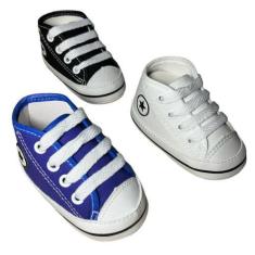 Imagem de Kit 3 Pares Tênis Sapatinho Para Bebês Cano Alto - Baby's Shoes, Branc