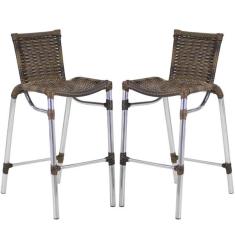 Imagem de Kit 2 Banquetas Alum nio Fortaleza Alta Para Balc o Cozinha B