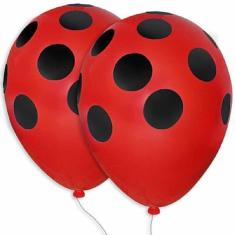 Imagem de Balão de Látex Decorado Vermelho Com Bolinhas Pretas 10" 28cm 25un Pic Pic