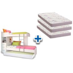 Imagem de Colchão Physical Ortobom (3Un) + Beliche Plus C/ Auxiliar Branco