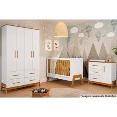 Imagem de Quarto de Bebê Completo Guti Peças (1 Guarda Roupa + 1 Berço + 1 Cômoda) Branco/Amendoa - Peroba
