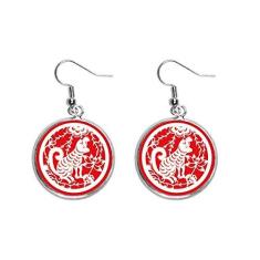 Imagem de Brinco de prata com pingente de arte do zodíaco chinês cortado em papel joia feminina