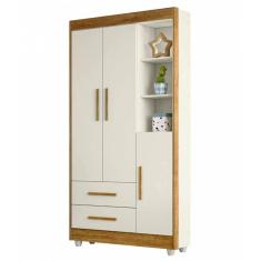 Imagem de Guarda Roupa Flocos Infantil 3 Portas 2 Gavetas Tigus Cor Branco Ipe