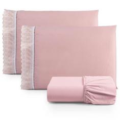 Imagem de Jogo De Lençol Queen 3 Peças Basic Percal 180 Fios Lese Bordado Inglês