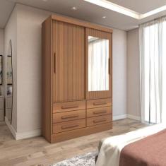 Imagem de Guarda-Roupa Solteiro Guaianases 2 Portas 6 Gavetas Com Espelho Cinamo