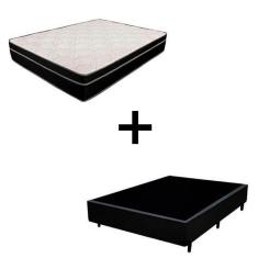 Imagem de Cama Box Viúva 128 Tecido Sintético Preto com Colchão Paris de Molas Ensacadas Preto 66x128x188