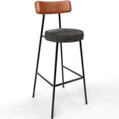 Imagem de Banqueta Alta Bar Cozinha Sala De Jantar Milão L02 Couríssimo Camel Linho Chumbo - Lyam Decor