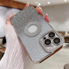 Imagem de Para iPhone 15 Pro Max Revestimento de luxo Gradual Flash Diamond Frame Capa de telefone para iPhone 11 12 13 14 15 Plus Capa protetora de lente, capa prateada, para iPhone 13 Pro