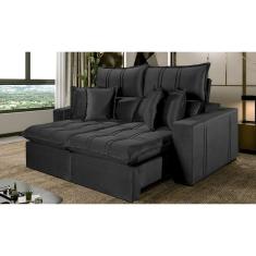 Imagem de Sofá 4 Lugares Retrátil e Reclinável México Veludo com Molas Ensacadas Preto