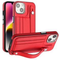 Imagem de Capa de telefone com pulseira de couro para iPhone 14 13 12 11 Pro Max XS X XR SE 2020 2022 7 8 Plus com capa protetora de suporte de cartão, vermelha, para iPhone 14 Pro