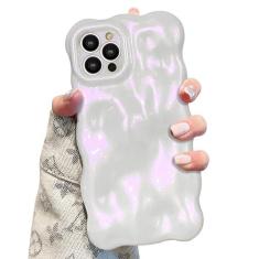 Imagem de UEEBAI Capa para iPhone 15 Pro de 6,1 polegadas, linda cor sólida encaracolada em forma de onda à prova de choque macia bumper capa de telefone macia com ondulação de água doce 3D silicone fina capa