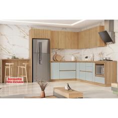 Imagem de Cozinha Completa Rainha 21 Peças (6 Armários + 6 Balcões + 1 Ilha + 8 Peças) C6P75 Nature/Verde - Nesher