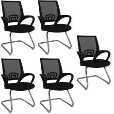 Imagem de Kit 5 Cadeiras de Escritório Interlocutor Tela Mesh Santiago Preto
