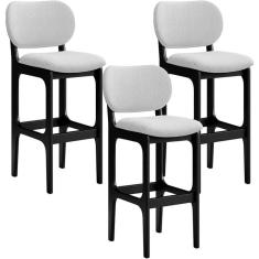 Imagem de Kit 3 Banquetas Alta Betta Preto Linho Cinza
