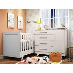 Imagem de Quarto de Bebê com Berço 2 em 1 e Cômoda 100% MDF Retrô Kakau Espresso Móveis Branco Brilho