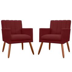 Imagem de Kit 02 Poltronas Decorativas Cecilia Pés Palito Suede Bordô - DS Estofados