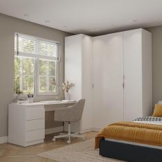 Imagem de Guarda Roupa Modulado 4 Portas 3 Peças com Escrivaninha Hera CabeCasa MadeiraMadeira Branco Geada/Cromado