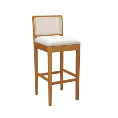 Imagem de Banqueta em Madeira Maciça Sara Kappesberg Linho Caqui Tela Bege