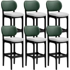 Imagem de Kit 6 Banquetas Alta Betta Preto Facto Verde Linho Cinza