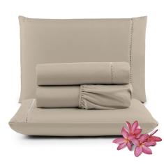 Imagem de Jogo de Lençol Micropercal 400 Fios Queen 4 Peças Barato - Avelã