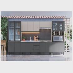 Imagem de Cozinha Modulada 7 Peças Tampo Aéreo 3 Portas Balcão Paneleiro Cambará Quiditá