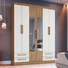 Imagem de Guarda-Roupa Casal 6 Portas 4 Gavetas com Espelho Wood/Branco Rp3640 - Decibal