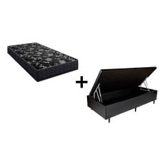 Imagem de Cama Box Baú Solteiro 88 Tecido Sintético Preto com Colchão Lisboa Espuma D28 Preto